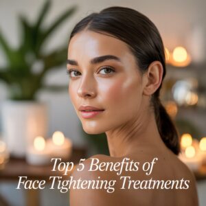 Infographic highlighting the top 5 benefits of face tightening treatments for achieving youthful skin.
