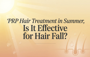 PRP hair treatment in summer for hair fall control, hair regrowth, scalp nourishment, and dermatologist-recommended PRP therapy results