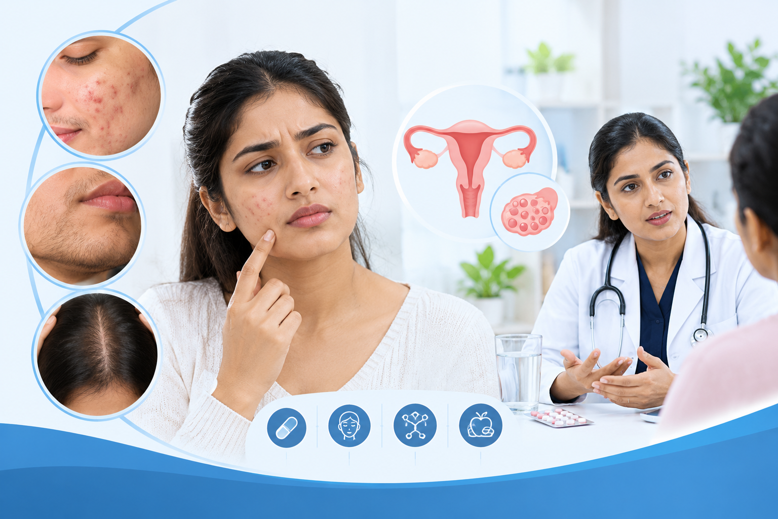 PCOS acne, facial hair growth, and hair thinning in women Treatment
