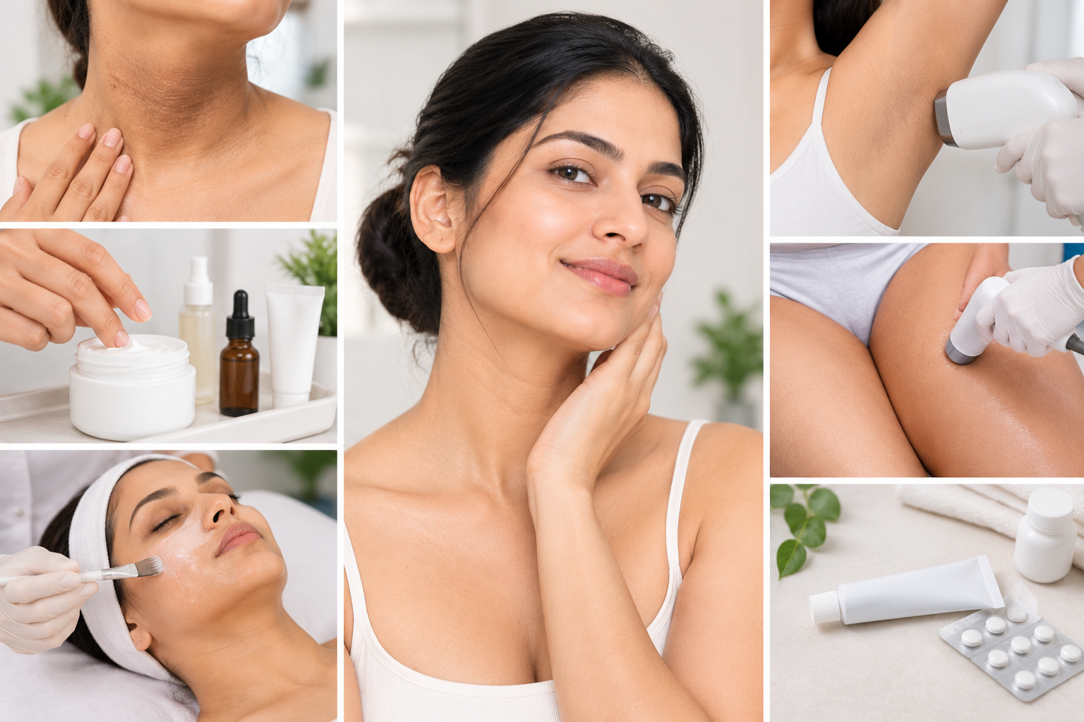 Dermatologist-led treatments for dark pigmentation on the neck, underarms and inner thighs, including topical skincare, chemical peels and laser treatment.